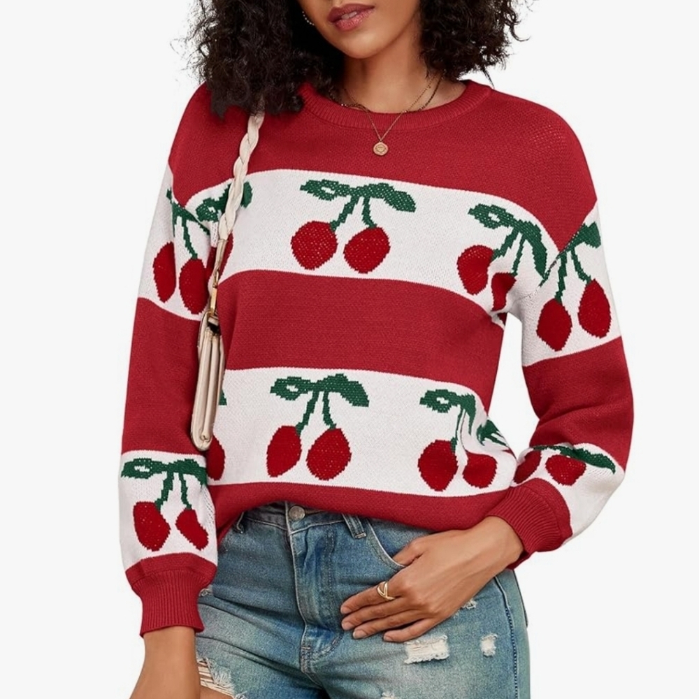 NWT CHERRY Intarsia Sweater Small Womens 😀 - Picture 2 of 6